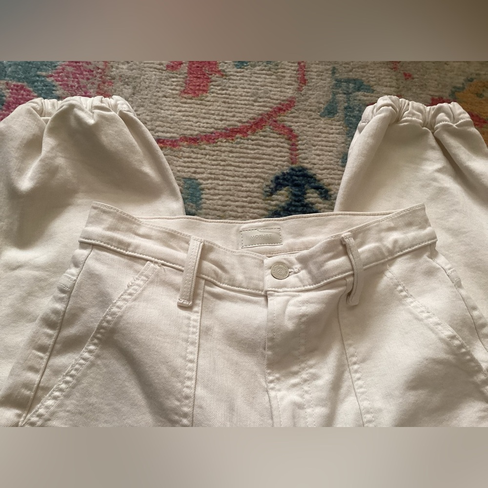 MOTHER Denim The Wrapper Patch Springy Ankle Jeans in Cream Puffs - Sz 28 - Picture 10 of 13